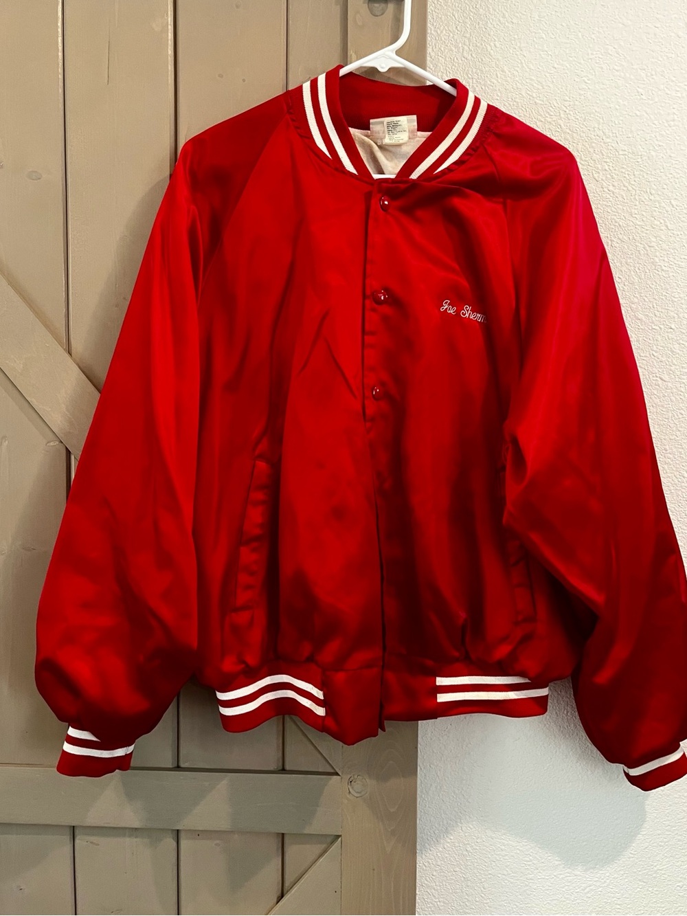 Classic Vintage Fly Fishing Bass Red Satin Jacket with White Stripe Trim